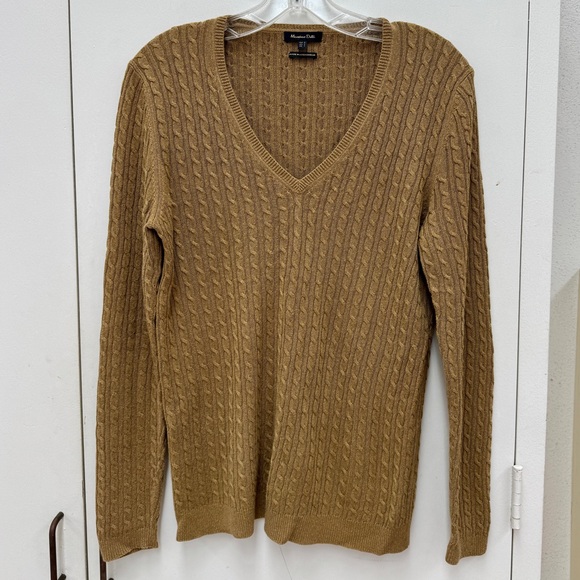 Massimo Dutti V-Neck Cable Knit Sweater - Brown - Picture 2 of 4